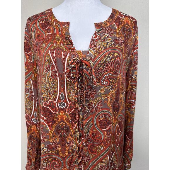 Love 21 Paisley Dress Women’s Size S Orange Brown Red Long Sleeve Boho Chic Fall - Picture 2 of 16